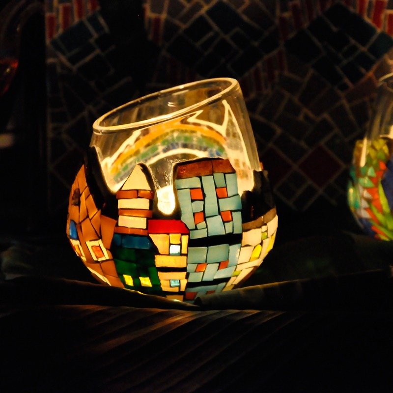 夏日城堡/原創手工彩色玻璃馬賽克燭臺 家居裝飾 浪漫情人節禮物 - 蜡烛/烛台 - 玻璃 