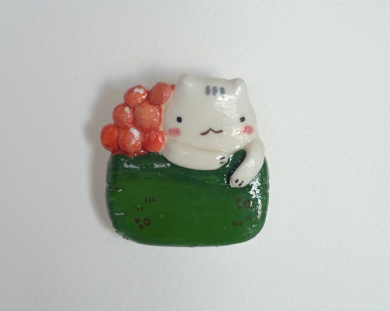 Sushi cats polymer clay brooch - 胸针 - 其他材质 灰色