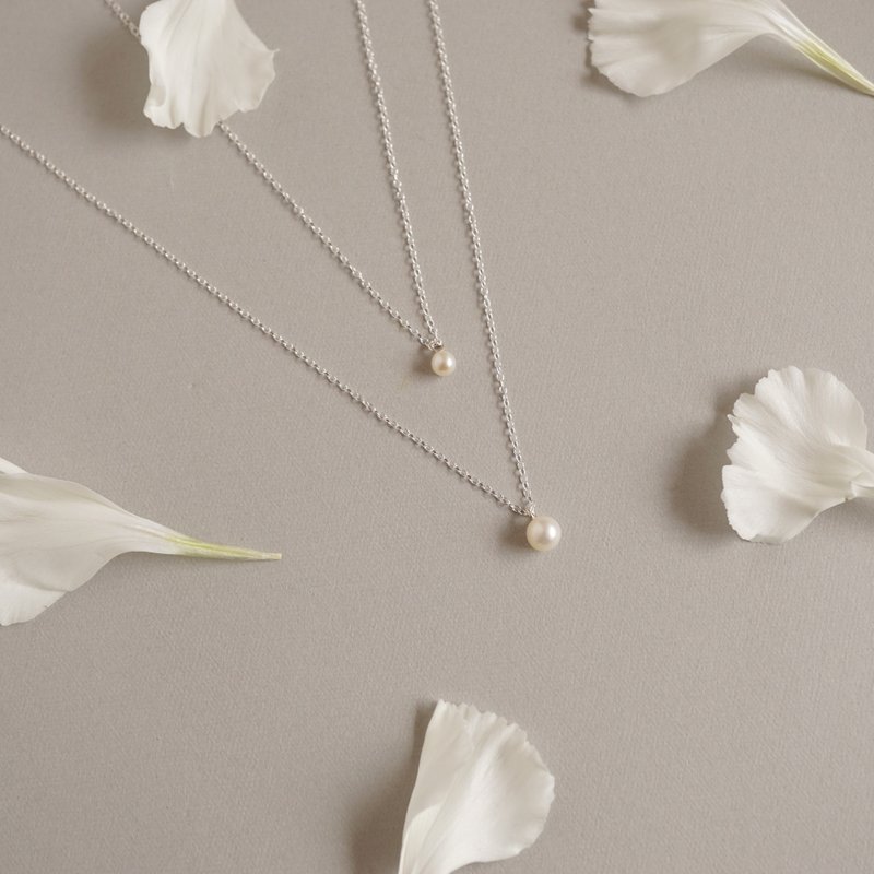 SV925 Double Freshwater Pearl Necklace - 项链 - 珍珠 银色