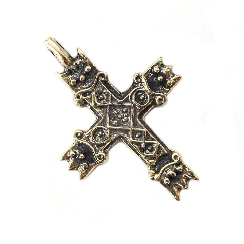 Handmade brass cross necklace pendant,christianity brass cross necklace jewelry - 吊饰 - 铜/黄铜 金色