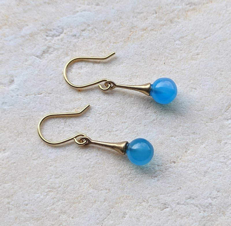 黄铜天然石耳环 - 耳环/耳夹 - 宝石 蓝色
