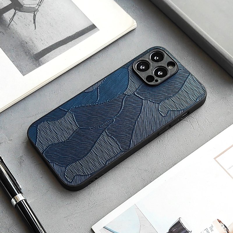稻田 |蓝色phone15pro手机壳真皮14max保护套13后盖12mini防摔11 - 手机壳/手机套 - 真皮 蓝色