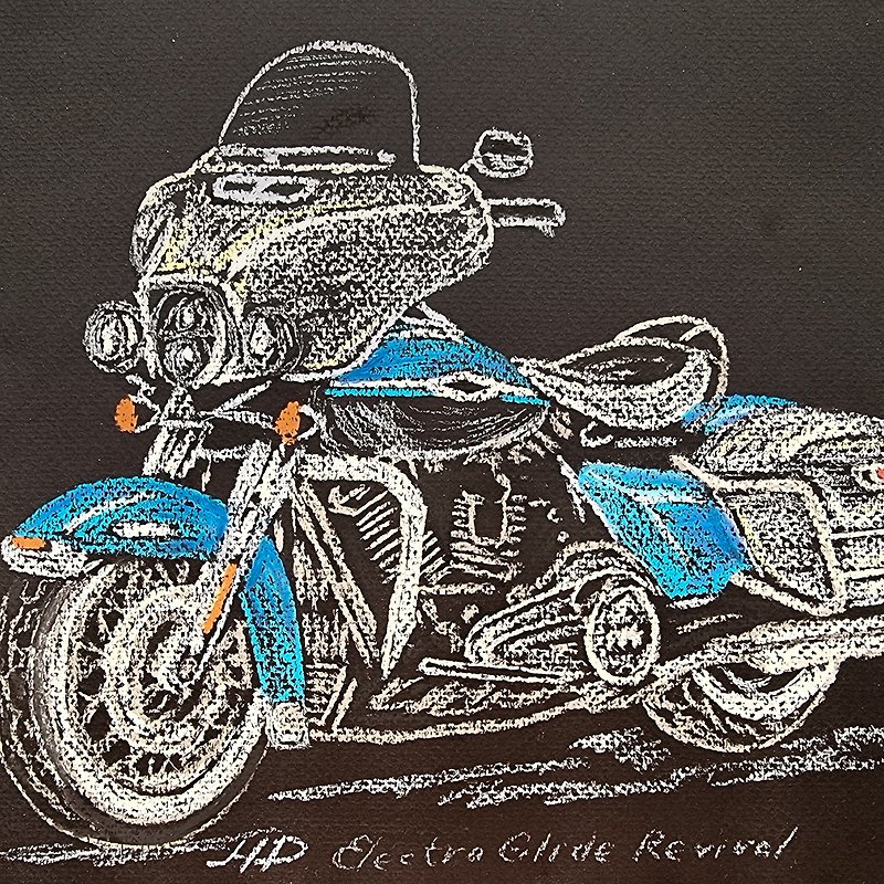 摩托车绘画 摩托车原创艺术 Electra Glide 复兴艺术品 雷 - 海报/装饰画/版画 - 其他材质 黑色