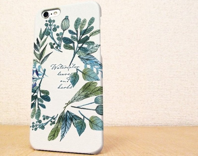 （Free shipping）iPhone case GALAXY case ☆ 水彩で描いた花とハーブ スマホケース - 手机壳/手机套 - 塑料 绿色