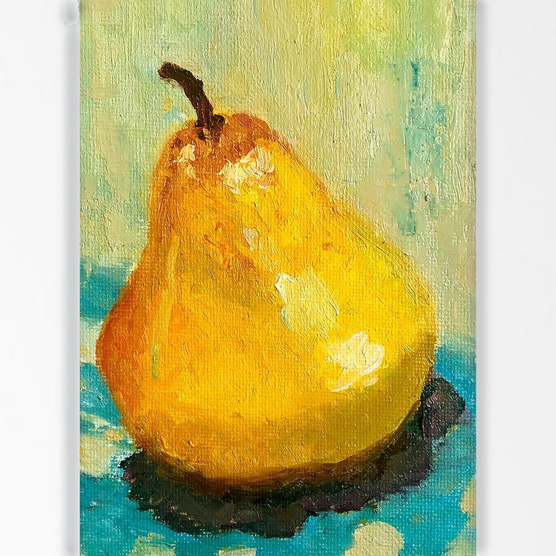 Pear oil painting, Hand-painted Small Painting,梨油畫手繪小畫  Kitchen wall Decor 水果畫 - 海报/装饰画/版画 - 棉．麻 