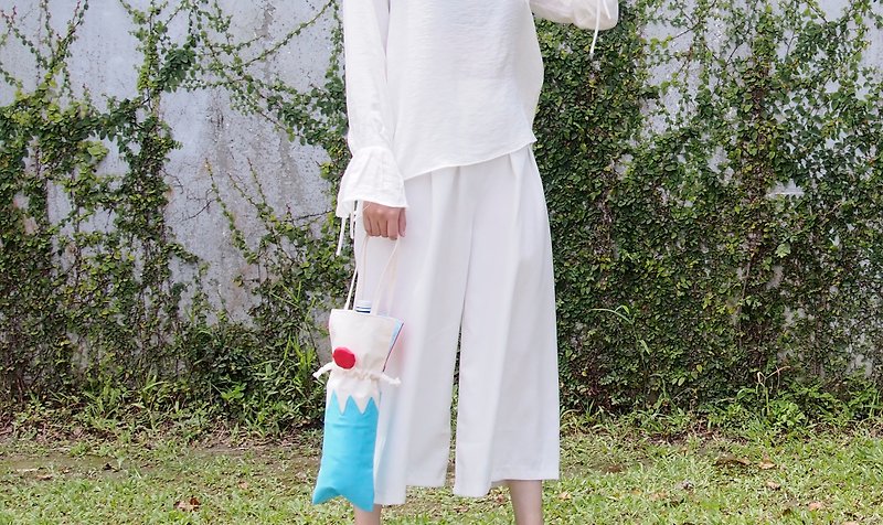 清凉 夏日 富士山 火山 环保 饮料 / 水壶袋 帆布 袋 - 随行杯提袋/水壶袋 - 棉．麻 蓝色