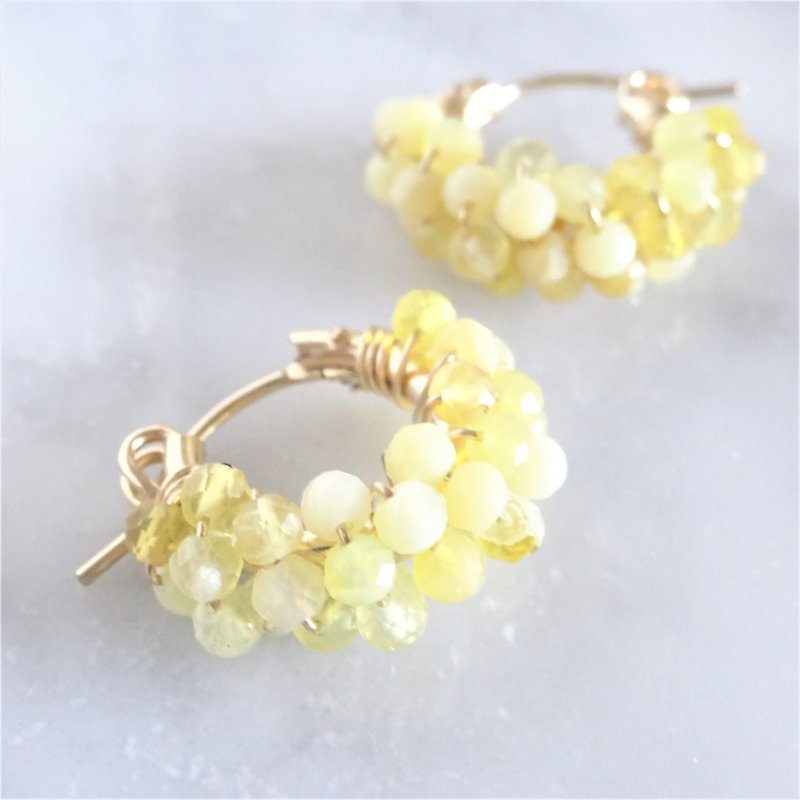 14kgf*Yellow Opal pavé pierced earring / earring - 耳环/耳夹 - 宝石 黄色