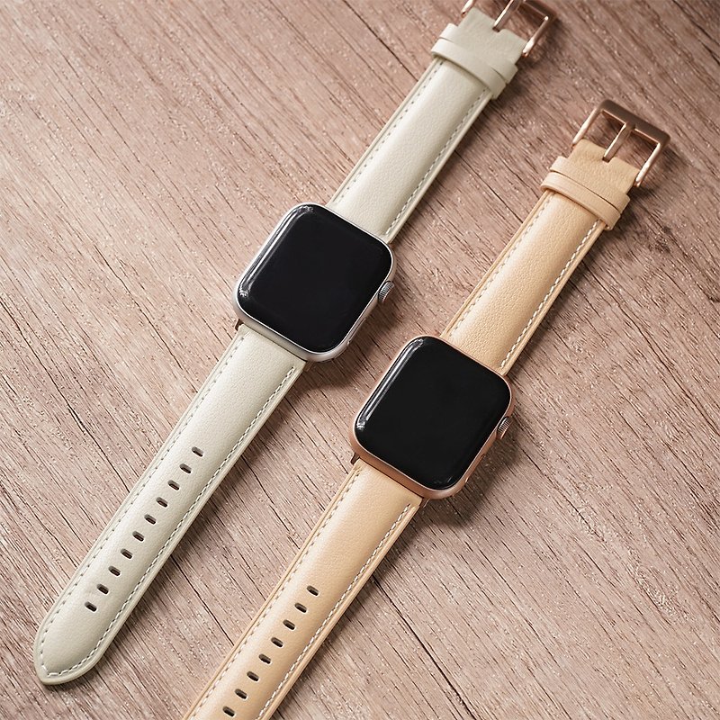 Apple watch - 【轻柔感色系】同色车线真皮苹果表带 - 表带 - 真皮 卡其色