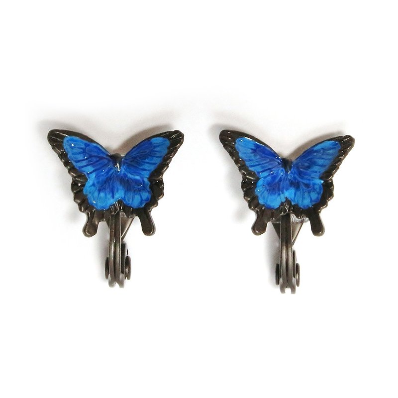Swallowtail Earring オオルリアゲハイヤリング EA088 - 耳环/耳夹 - 其他金属 蓝色