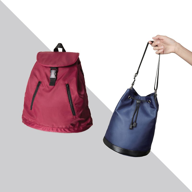 Goody Bag - 紫红色后背包+蓝色水桶包(两入) - 后背包/双肩包 - 防水材质 红色