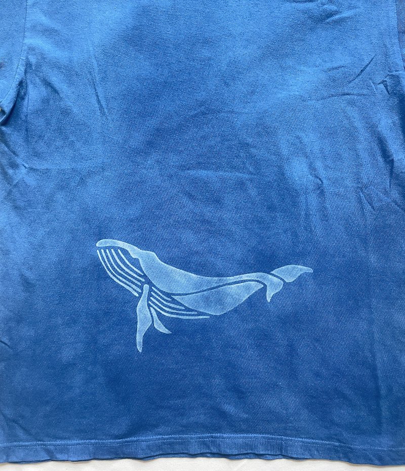 Aizome JAPANBLUE 藍染 平和のためのアロハ! ALOHA for PEACE 鯨 Whale - 女装 T 恤 - 棉．麻 蓝色