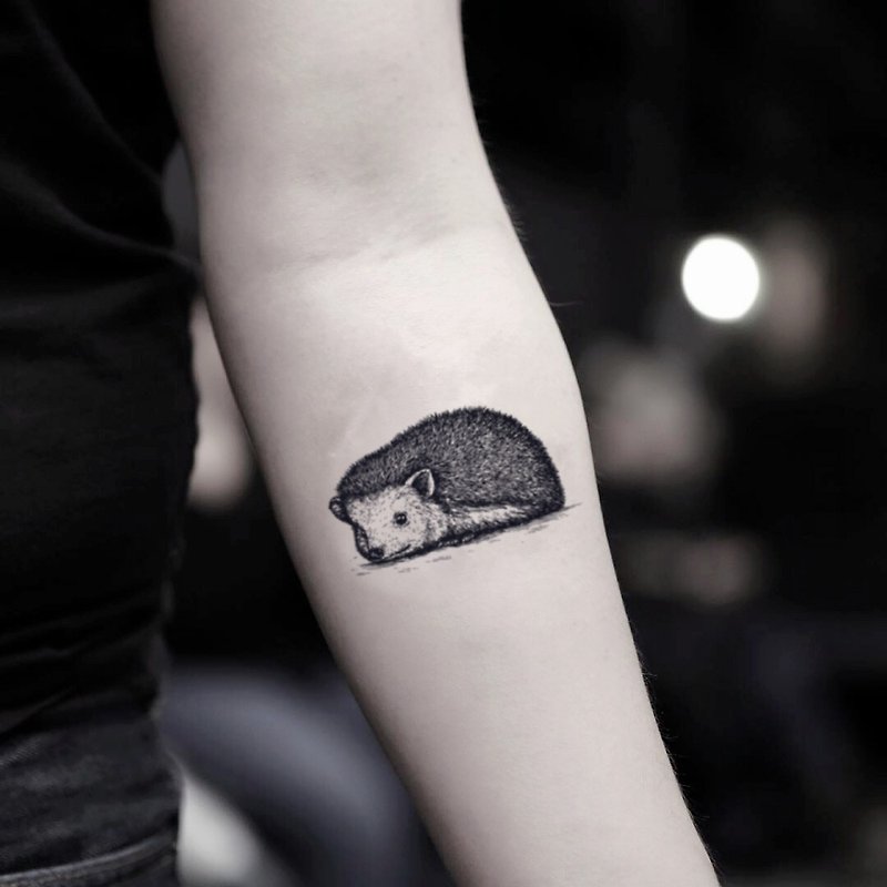 OhMyTat 小刺猬 Hedgehog 刺青图案纹身贴纸 (2 张) - 纹身贴 - 纸 黑色