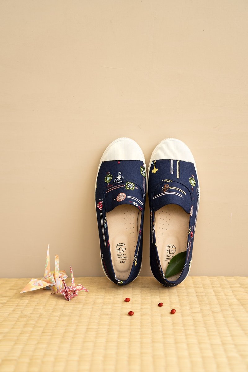春天必备 | 即将绝版.菓菓日.簪と果实.日本花布.真皮鞋垫.和风 - 女款休闲鞋 - 棉．麻 蓝色