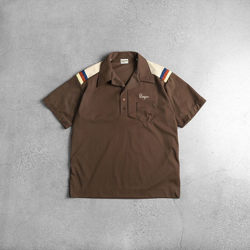 70s king louie Bowling Shirts 保龄球衫 / Vintage古着 - 男装上衣/T 恤 - 棉．麻 咖啡色