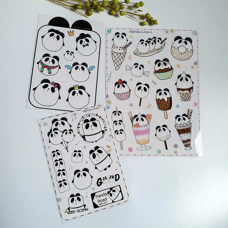 【可爱熊猫贴纸】防水贴纸 | 优惠装| 3张入 - 贴纸 - 纸 白色