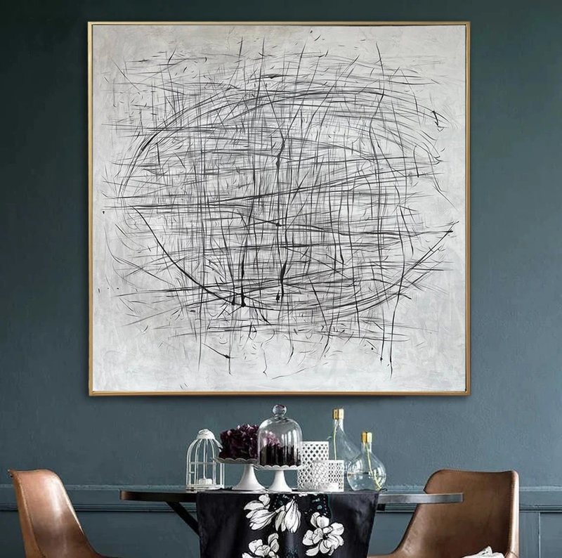 Extra Large Abstract Black And White Paintings On Canvas Modern Minimalist Art - 墙贴/壁贴 - 压克力 白色