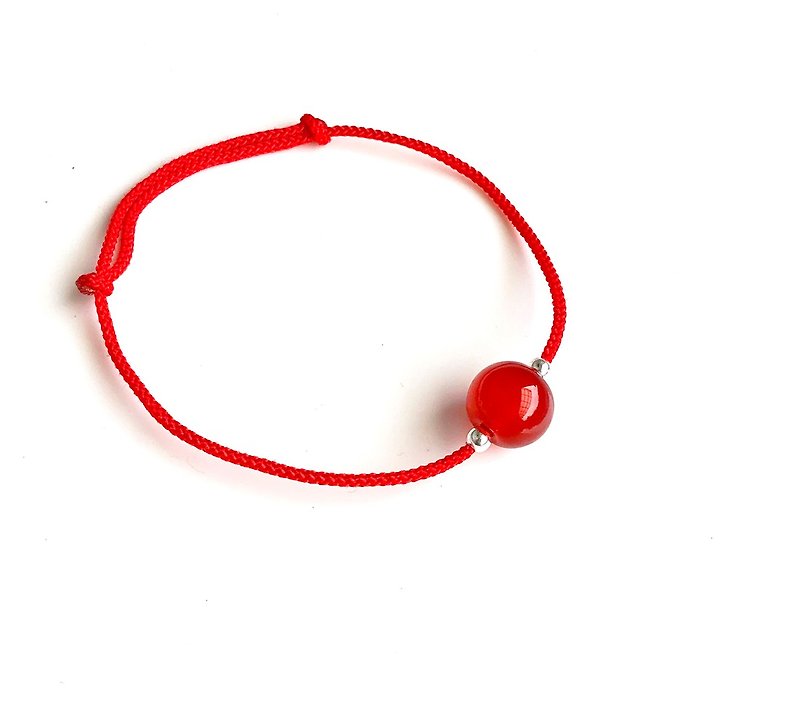 红玛瑙 925纯银珠 安定避邪  开运手环 - 手链/手环 - 绣线 红色