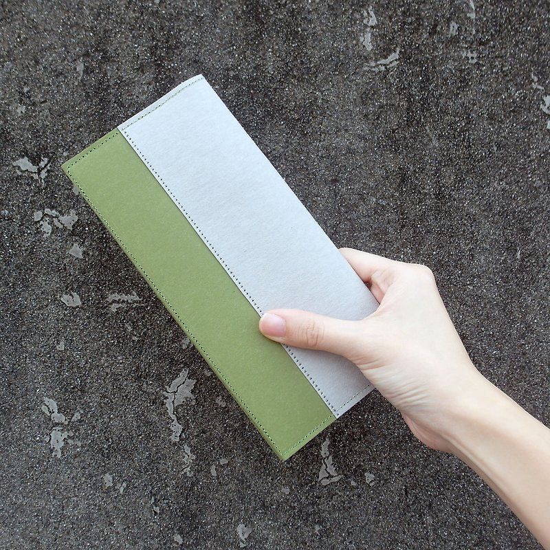 绿 x 灰 水洗牛皮纸夹 撞色长夹 钱包 - 皮夹/钱包 - 纸 绿色