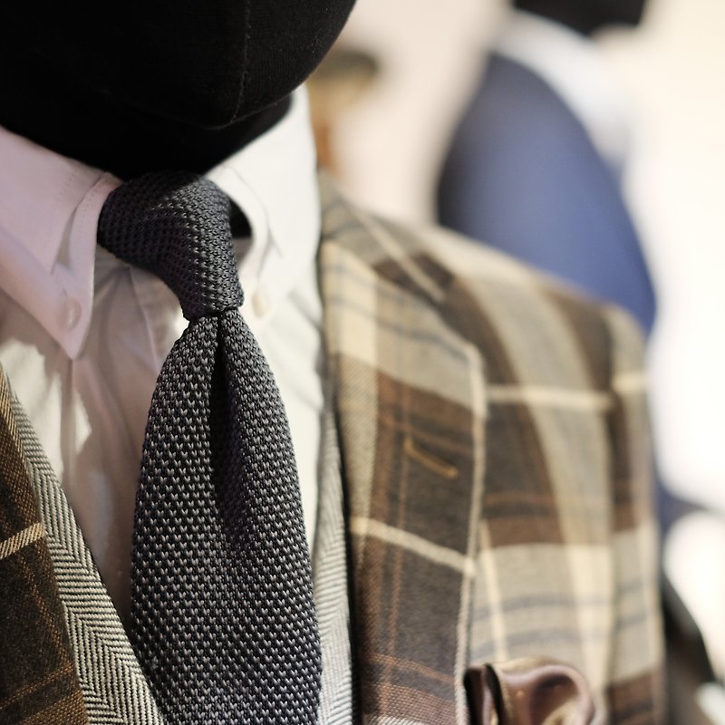 HIATUS 深灰色 针织领带 绅士小物 - 领带/领带夹 - 羊毛 灰色