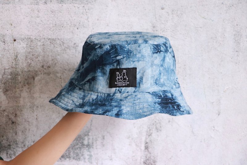浅蓝刷白渲染渔夫帽 - 帽子 - 棉．麻 蓝色