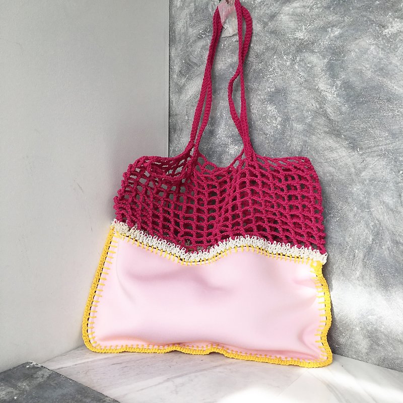Pinky Pink Gradie crochet big - 手提包/手提袋 - 纸 粉红色