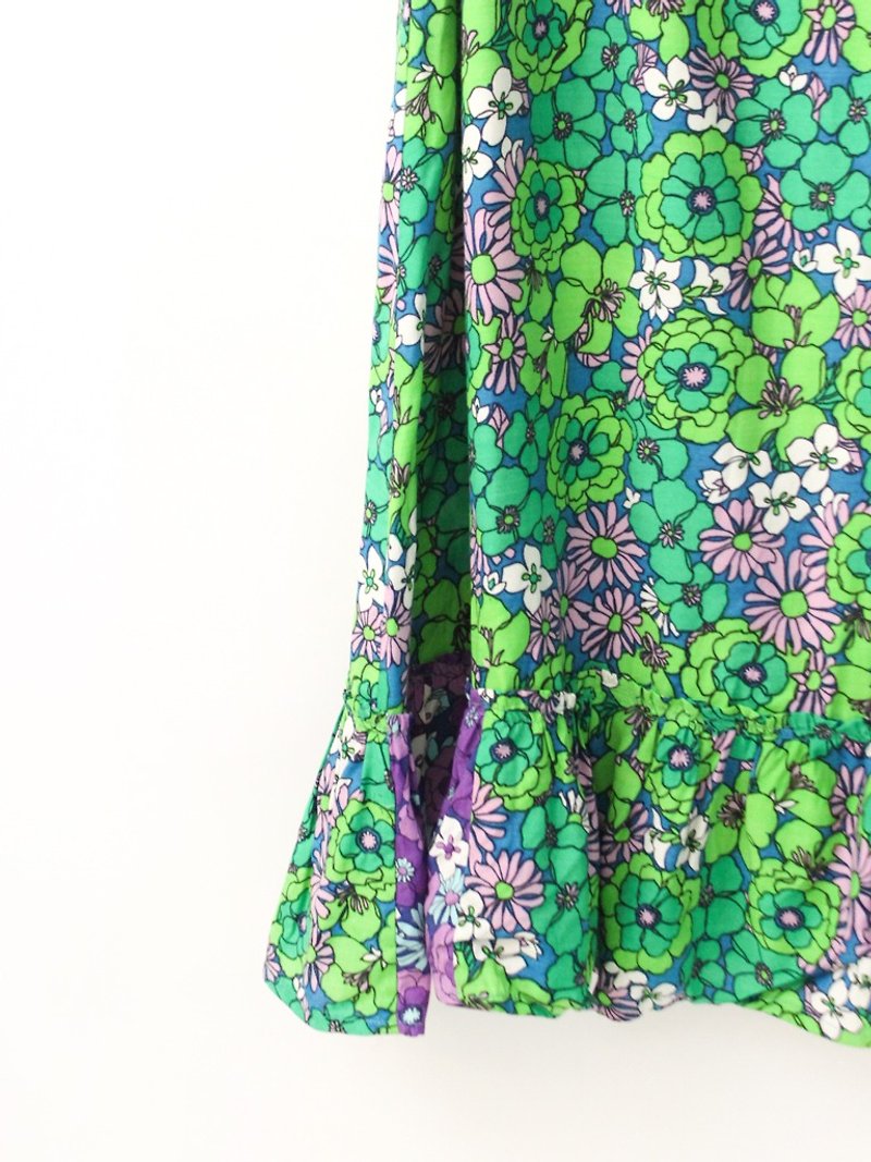 复古欧洲田园风碎花70s绿色花朵古着长裙 European Vintage Skirt - 裙子 - 聚酯纤维 绿色