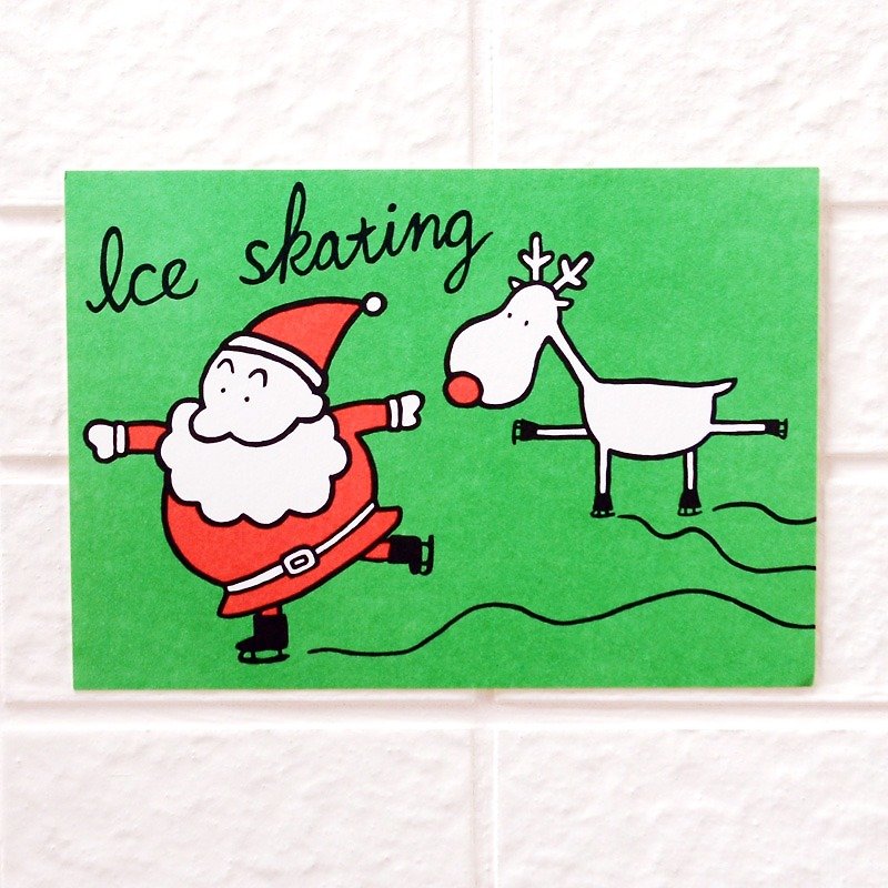 圣诞卡-圣诞老人与麋鹿明信片12号 - 卡片/明信片 - 纸 绿色