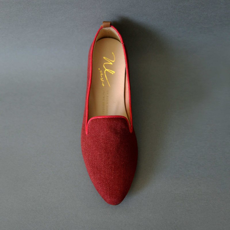 Denim Red (魅力红) Heeled Loafers 丹宁乐福 | WL - 女款牛津鞋/乐福鞋 - 棉．麻 红色