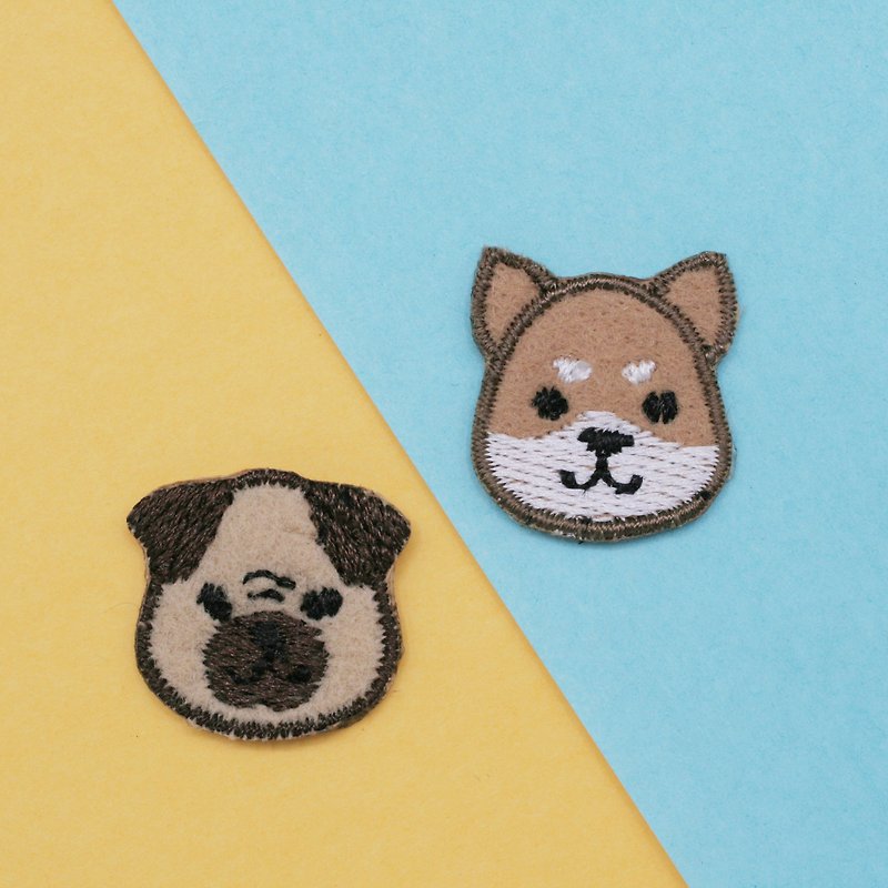 Shiba&Pug Dog Set Iron Patch (set of 2) - 编织/刺绣/羊毛毡/裁缝 - 绣线 咖啡色