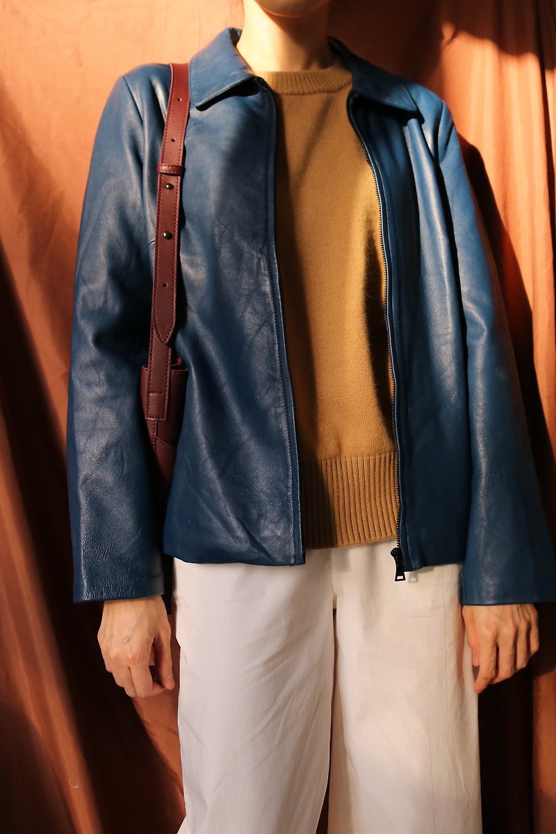 Valise Jacket 深蓝色皮衣( 古着 ) - 女装休闲/机能外套 - 真皮 