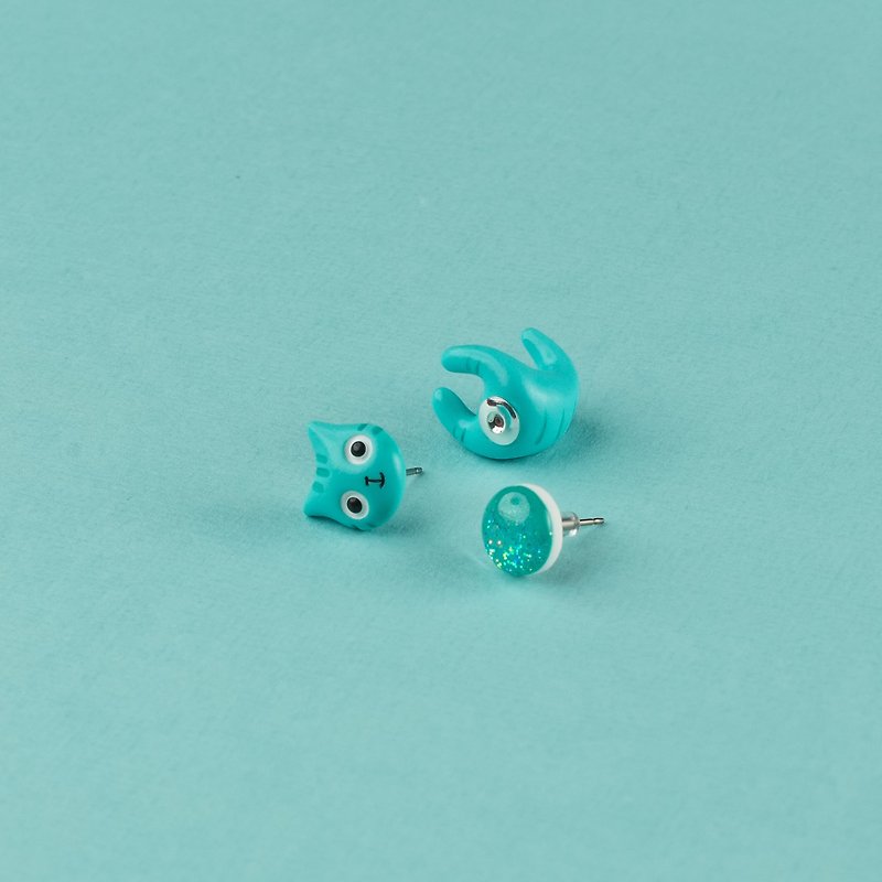 Emerald Polymer Clay Earrings -  Spring Cat Earrings - 耳环/耳夹 - 粘土 多色