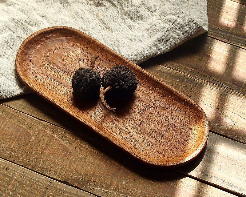 清制。手作木质圆长盘－柚木 - 浅碟/小碟子 - 木头 咖啡色