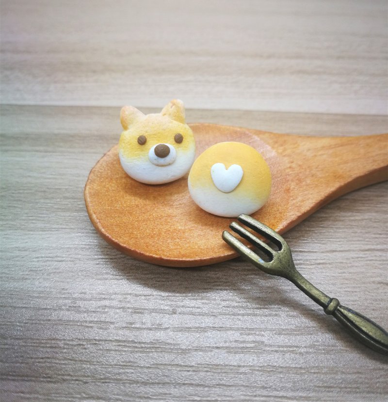 柴犬和屁屁面包耳环 可改夹式耳环 Shiba Bun - 耳环/耳夹 - 粘土 