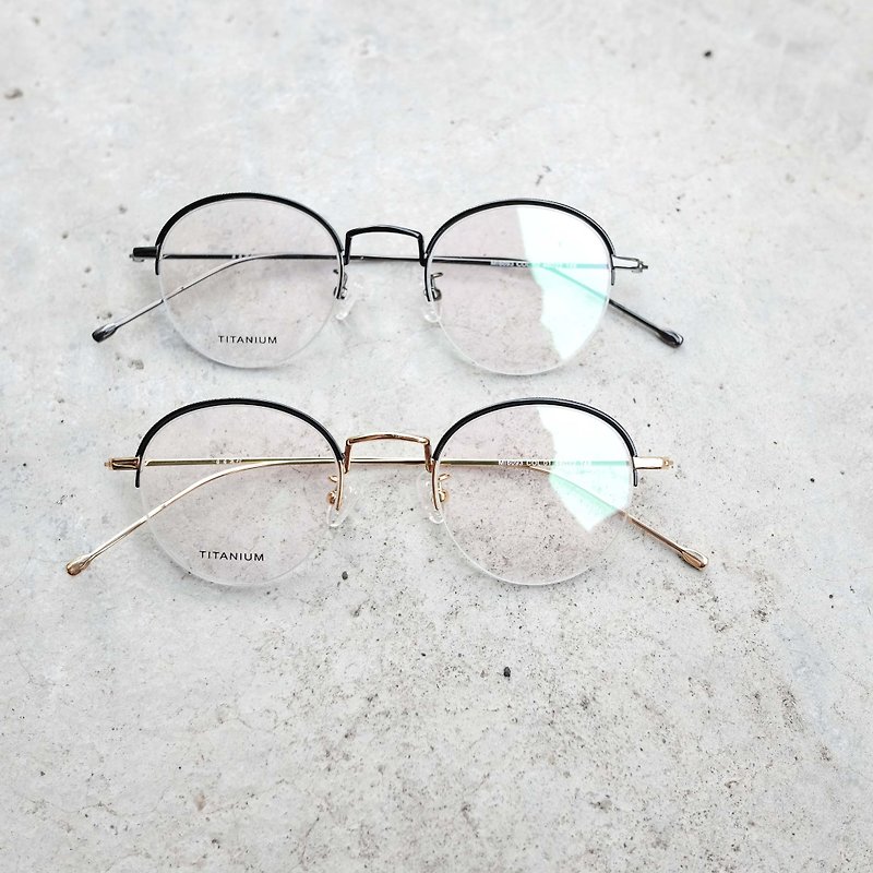 【目目商行】韩国 新款 复古小圆框 超轻钛金属框 半框  黑枪/黑金 - 眼镜/眼镜框 - 纸 黑色