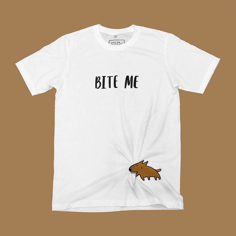 Bite Me - T恤 - 中性连帽卫衣/T 恤 - 棉．麻 白色