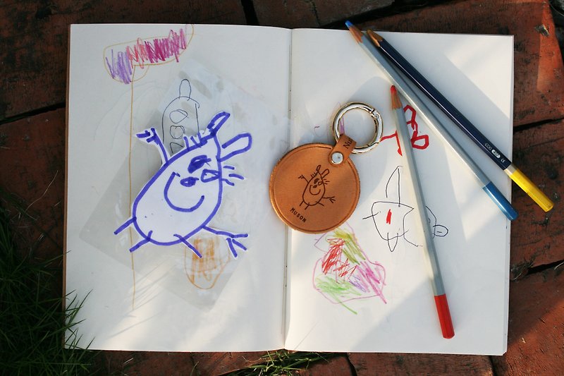手工真皮-小朋友涂鸦钥匙圈/图像定制 - 其他 - 真皮 咖啡色