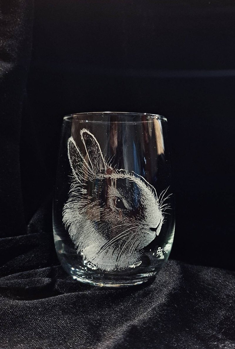 定制 - 纯手工雕刻玻璃杯 【宠物 - 兔兔】秋玻 - 订制画像 - 玻璃 
