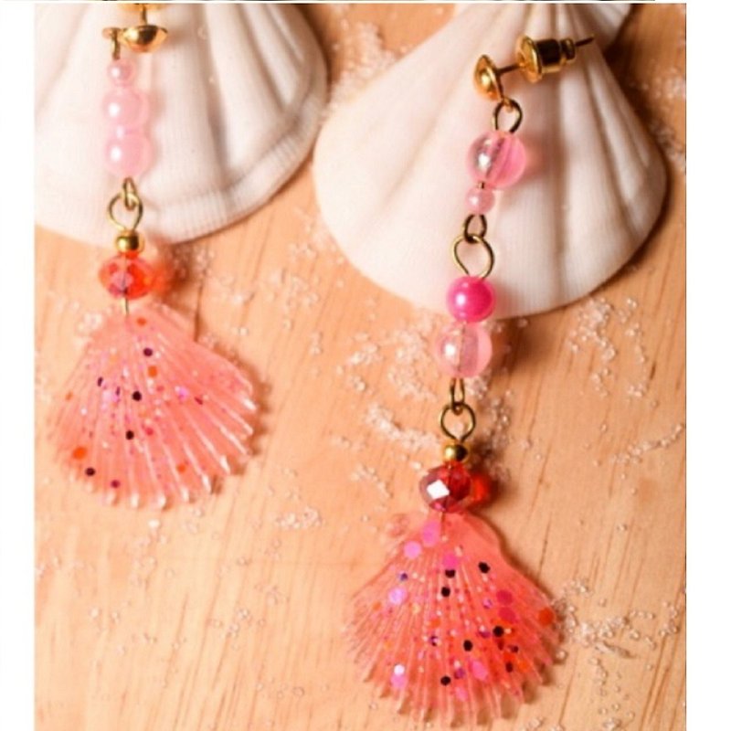 NEW!! Cute & Beauty Pink Seashell Resin Earrings - 耳环/耳夹 - 树脂 粉红色