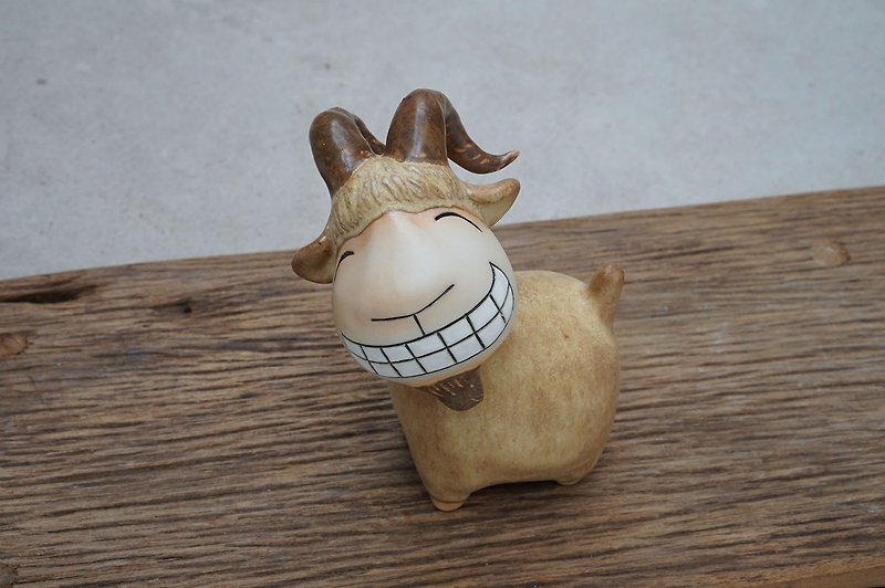 Goat, handmade ceramics, Smiling Goat - 摆饰 - 陶 咖啡色