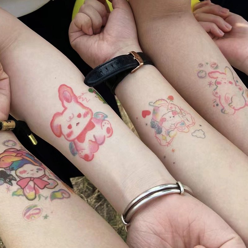50个【音乐节超可爱小兔】纹身贴纸刺青图案防水持久仿真男女适用 - 纹身贴 - 纸 多色