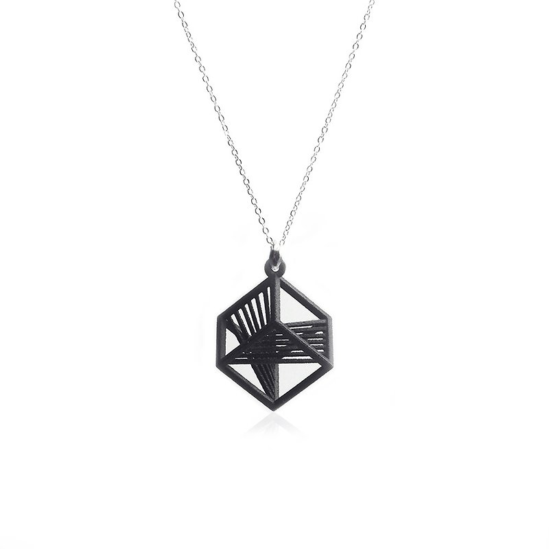 【String Art】3D打印几何正方体项链 - 项链 - 其他金属 黑色