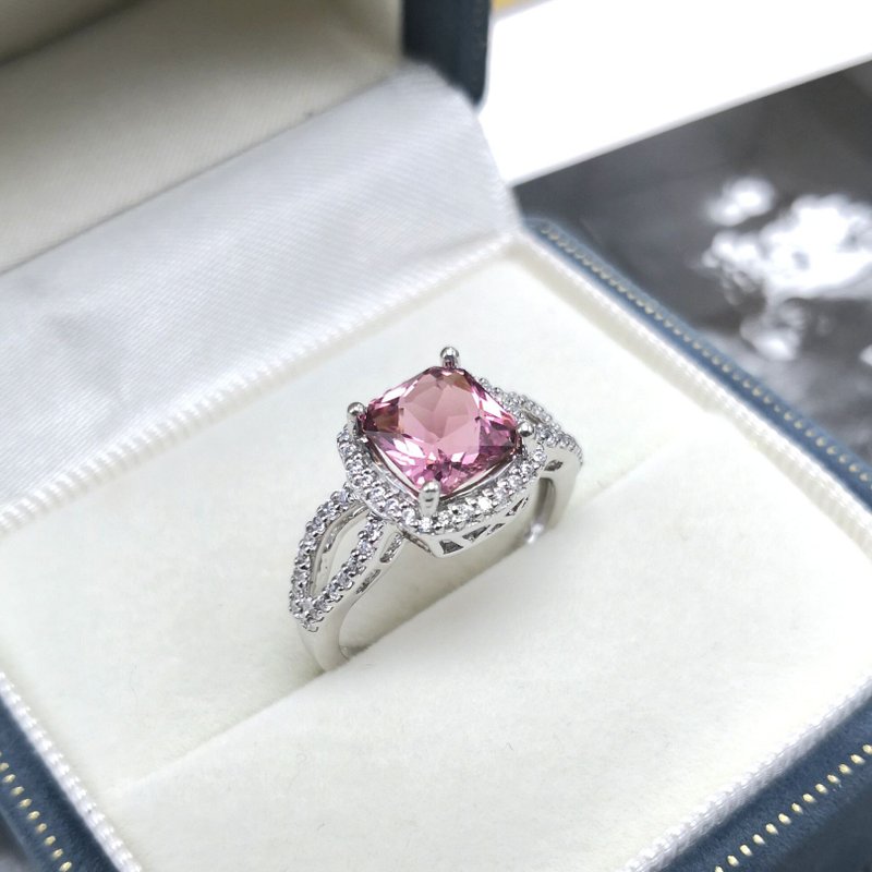 2.1ct 天然粉色碧玺 能量电气石 晶体透彻 花式切割 珠宝等级 - 戒指 - 纯银 粉红色