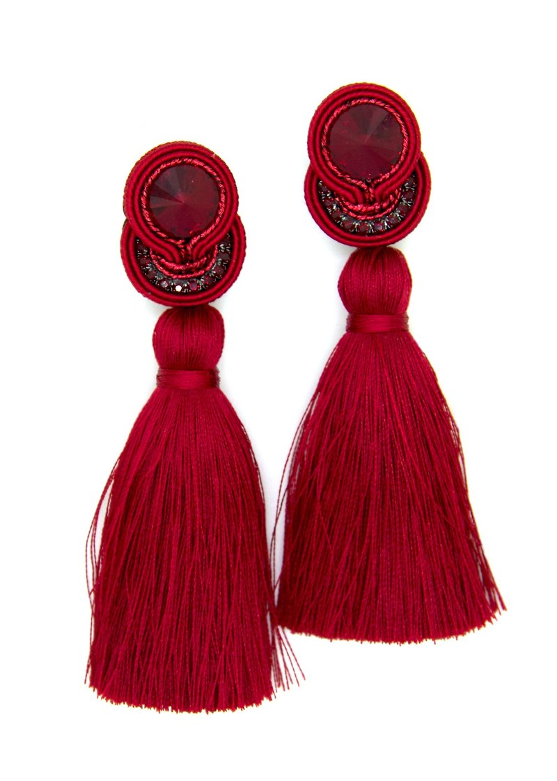Earrings Vivid Drop Tassel earrings in red Christmas Gift Wrapping - 耳环/耳夹 - 其他材质 红色