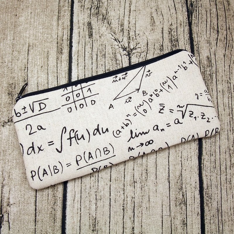 拉链收纳布包，笔袋，化妆袋，手拿包 (数学方程式) (ZL-22) - 铅笔盒/笔袋 - 棉．麻 黑色