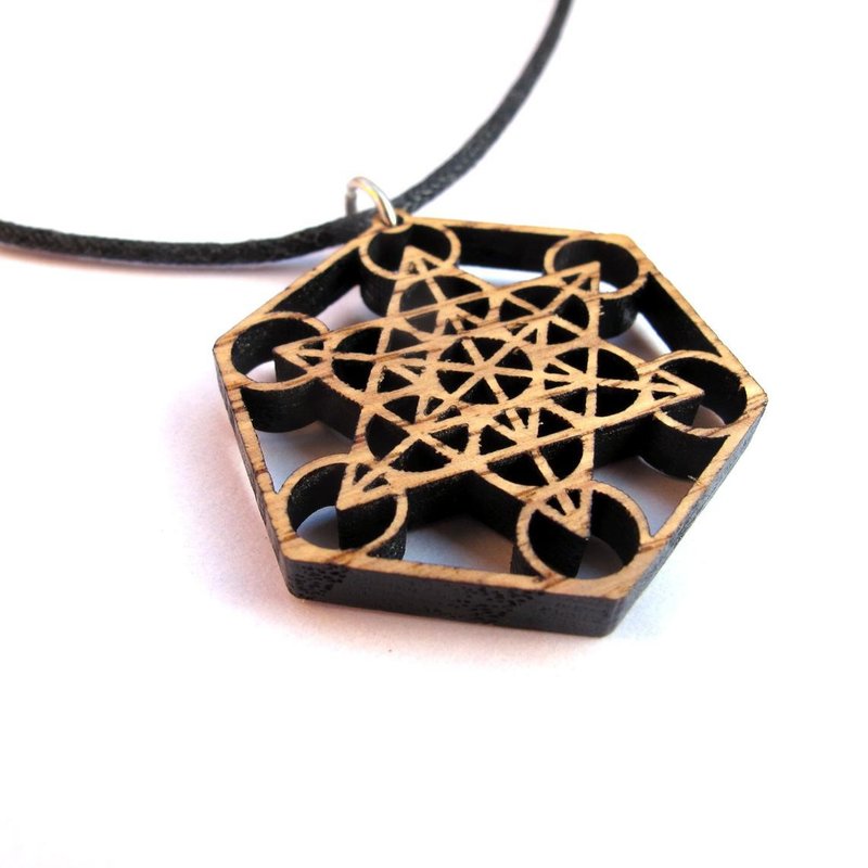 Wooden Metatrons Cube Necklace - 项链 - 木头 咖啡色