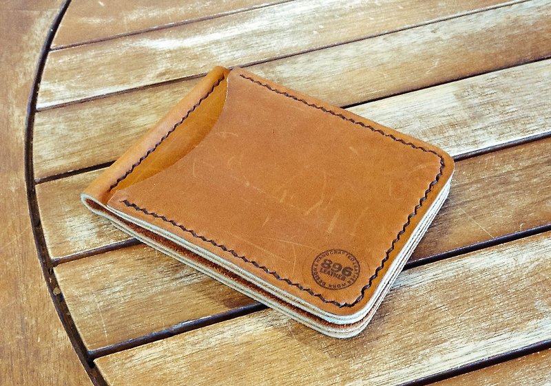 2 Card Slots Tan Oil Leather Money Clip Wallet - 皮夹/钱包 - 真皮 