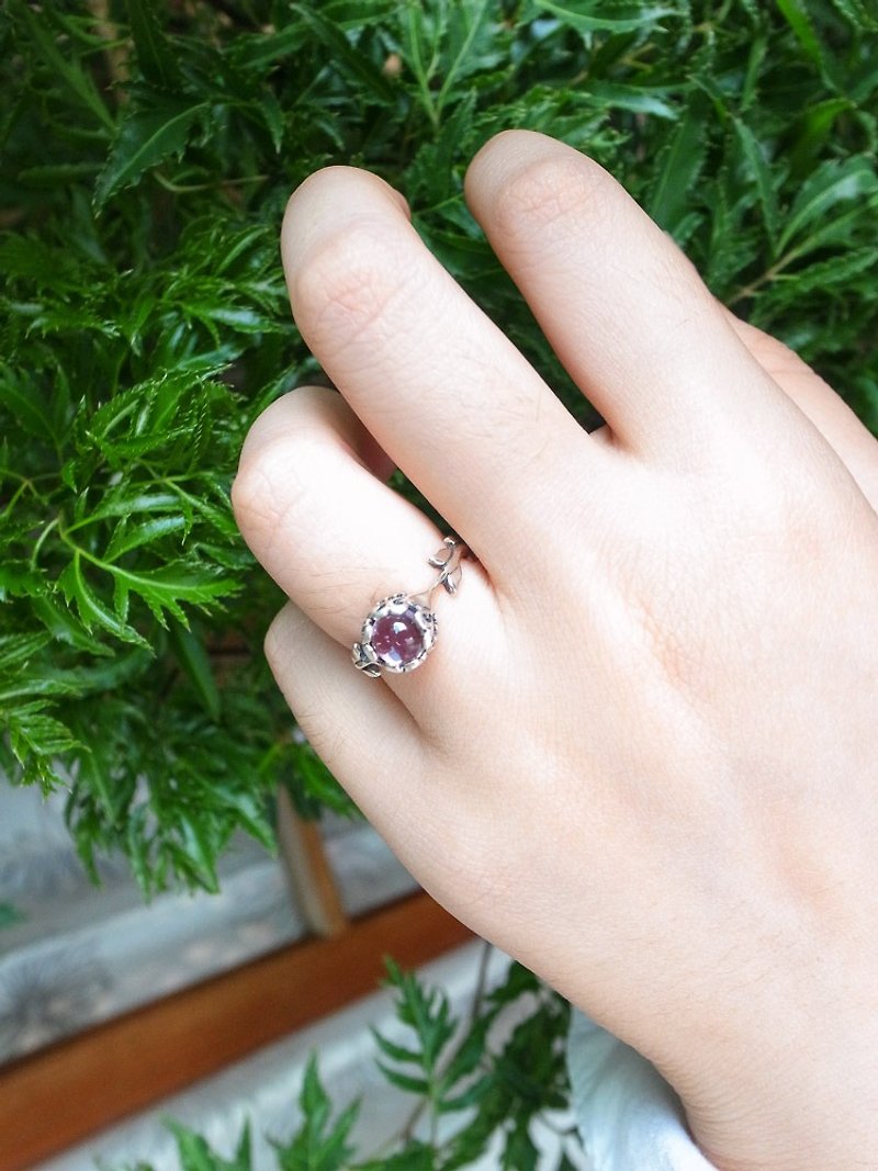 古典枝叶雕纹宝石戒指-紫水晶 925纯银饰 - 戒指 - 其他金属 银色
