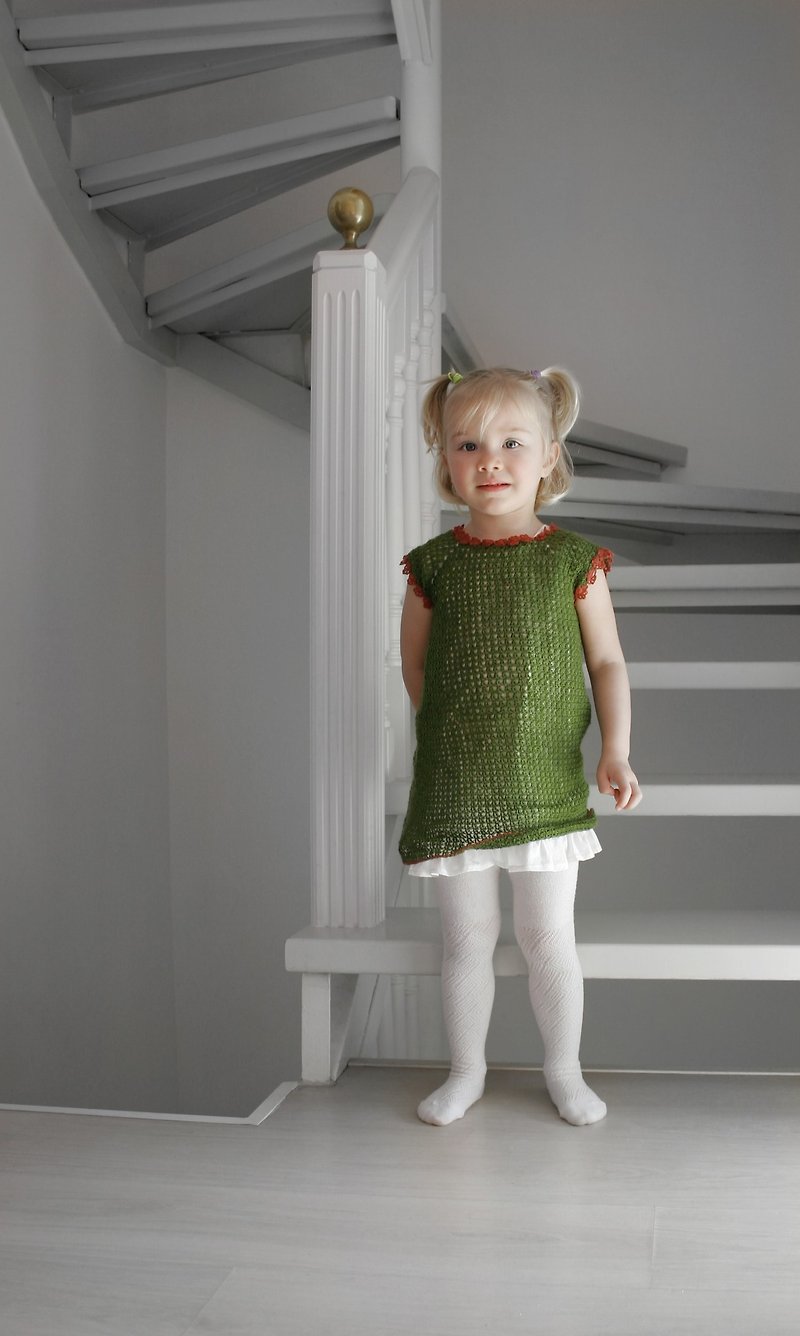 Organic girl dress, organic wool tunic, crochet dress, baby girl clothes, - 童装礼服/连衣裙 - 环保材料 绿色