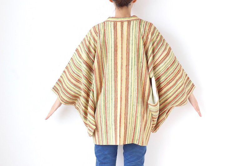 stripe silk kimono, Japanese kimono, haori, kimono jacket, silk cardigan /3200 - 女装休闲/机能外套 - 丝．绢 黄色