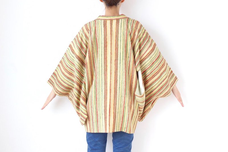 stripe silk kimono, Japanese kimono, haori, kimono jacket, silk cardigan /3200 - 女装休闲/机能外套 - 丝．绢 黄色